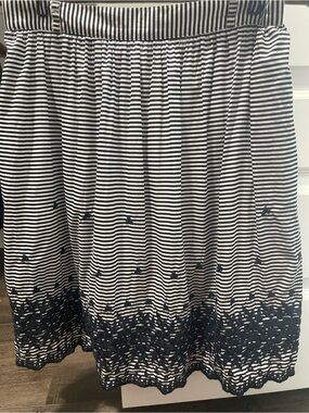Striped Navy and White Embroidered Hem Skirt Kate Spade
